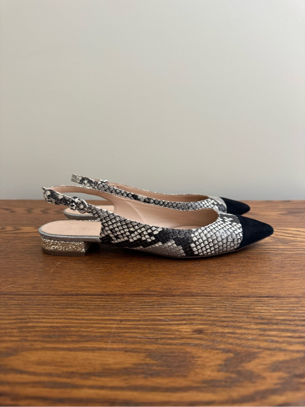 J.Crew Snakeskin Leather Slingback Flats
